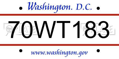 70WT183 District Of Columbia License Plate