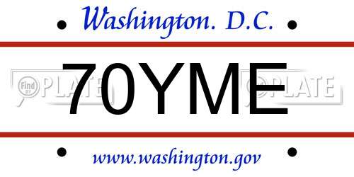 70YME District Of Columbia License Plate