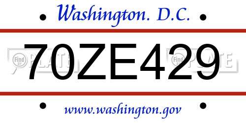 70ZE429 District Of Columbia License Plate