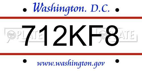 712KF8 District Of Columbia License Plate