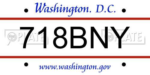 718BNY District Of Columbia License Plate
