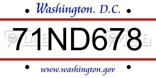 71ND678 District Of Columbia License Plate