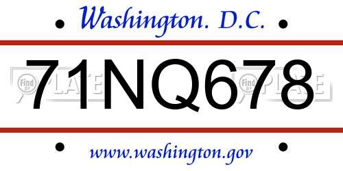 71NQ678 District Of Columbia License Plate