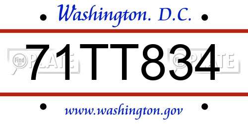 71TT834 District Of Columbia License Plate
