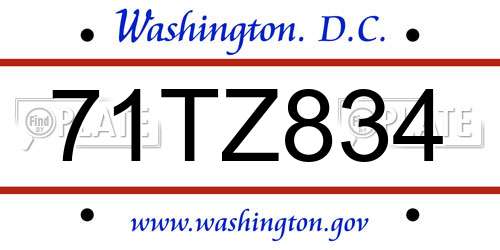 71TZ834 District Of Columbia License Plate