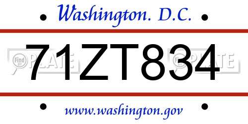 71ZT834 District Of Columbia License Plate