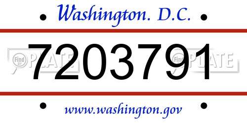 7203791 District Of Columbia License Plate