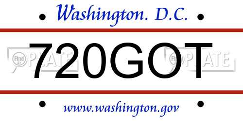 720GOT District Of Columbia License Plate