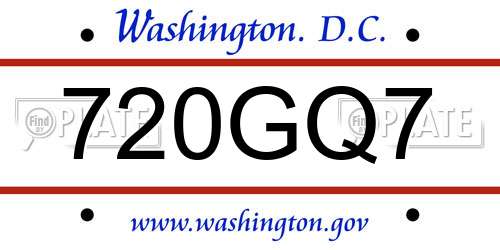 720GQ7 District Of Columbia License Plate