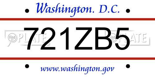 721ZB5 District Of Columbia License Plate