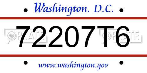 72207T6 District Of Columbia License Plate