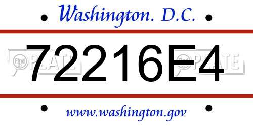 72216E4 District Of Columbia License Plate