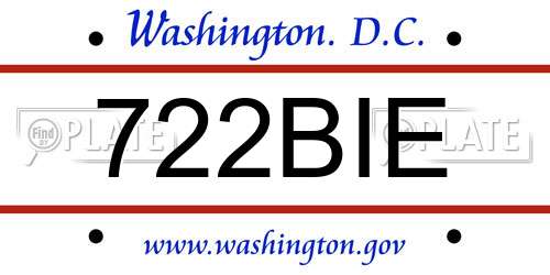 722BIE District Of Columbia License Plate