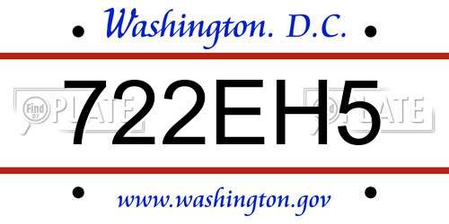 722EH5 District Of Columbia License Plate