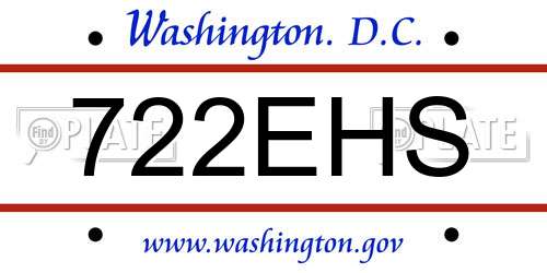 722EHS District Of Columbia License Plate