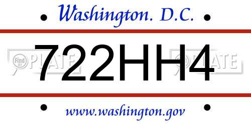 722HH4 District Of Columbia License Plate
