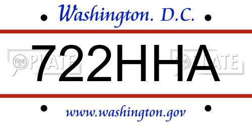 722HHA District Of Columbia License Plate