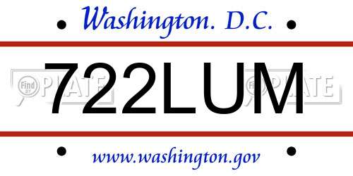 722LUM District Of Columbia License Plate