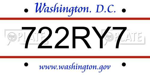 722RY7 District Of Columbia License Plate