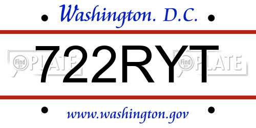 722RYT District Of Columbia License Plate