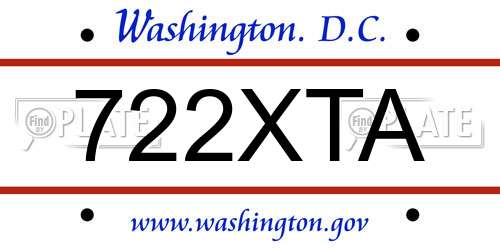722XTA District Of Columbia License Plate