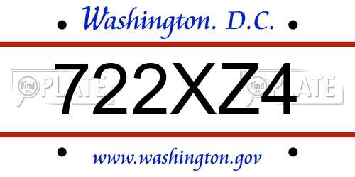 722XZ4 District Of Columbia License Plate