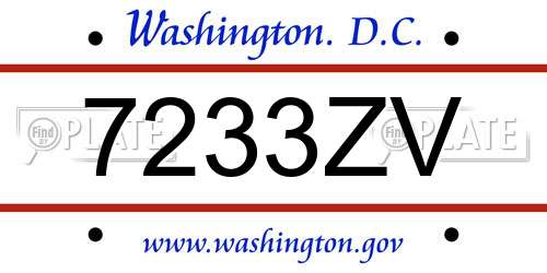 7233ZV District Of Columbia License Plate