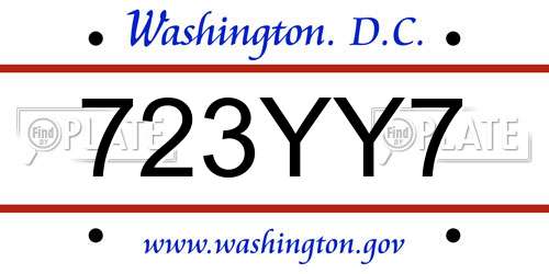 723YY7 District Of Columbia License Plate