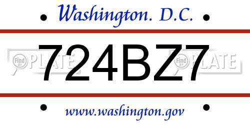 724BZ7 District Of Columbia License Plate