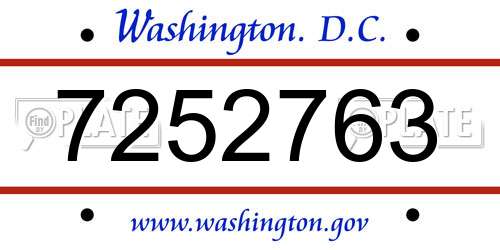 7252763 District Of Columbia License Plate