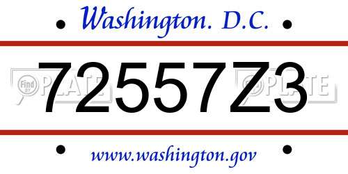 72557Z3 District Of Columbia License Plate