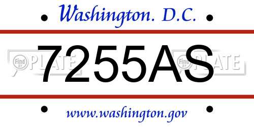 7255AS District Of Columbia License Plate