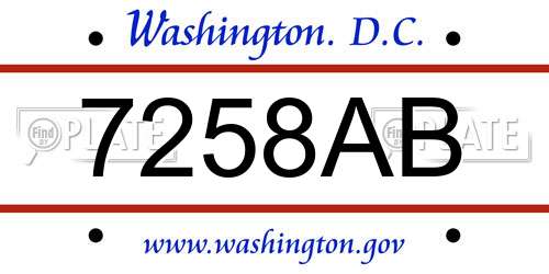 7258AB District Of Columbia License Plate