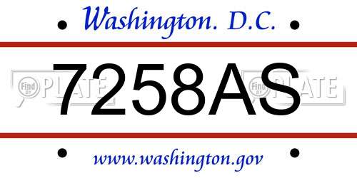 7258AS District Of Columbia License Plate
