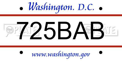 725BAB District Of Columbia License Plate