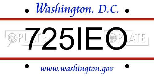 725IEO District Of Columbia License Plate