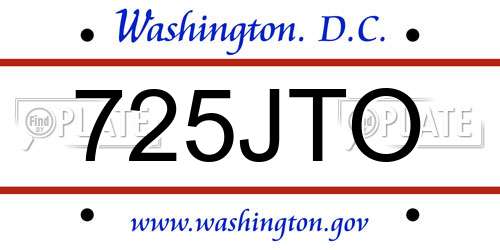 725JTO District Of Columbia License Plate