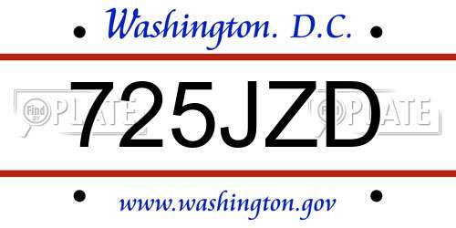 725JZD District Of Columbia License Plate