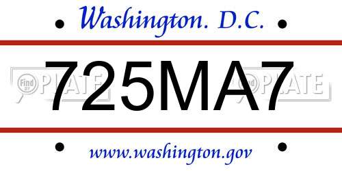725MA7 District Of Columbia License Plate