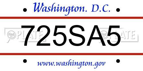 725SA5 District Of Columbia License Plate