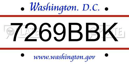 7269BBK District Of Columbia License Plate
