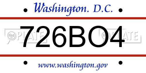726BO4 District Of Columbia License Plate