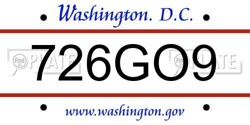 726GO9 District Of Columbia License Plate
