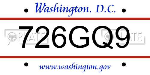 726GQ9 District Of Columbia License Plate