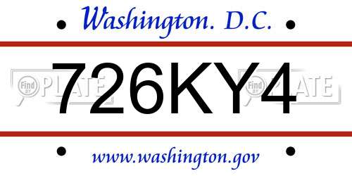 726KY4 District Of Columbia License Plate