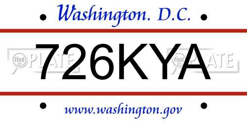 726KYA District Of Columbia License Plate
