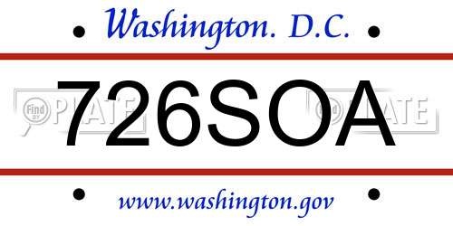 726SOA District Of Columbia License Plate