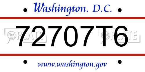 72707T6 District Of Columbia License Plate