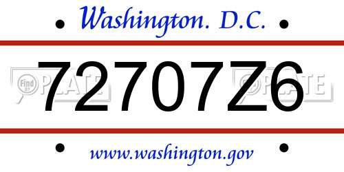 72707Z6 District Of Columbia License Plate
