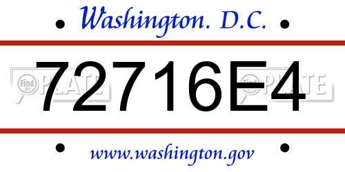 72716E4 District Of Columbia License Plate